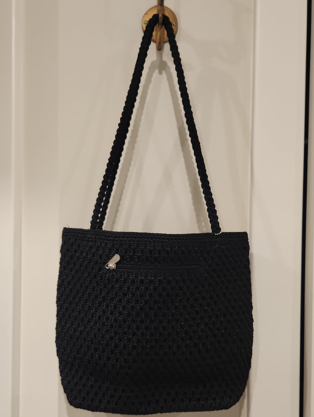 The Sak Black Crochet Shoulder Bag with Braided Strap